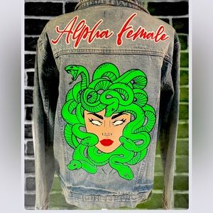 Customized Medusa jean jacket (glow in the dark)